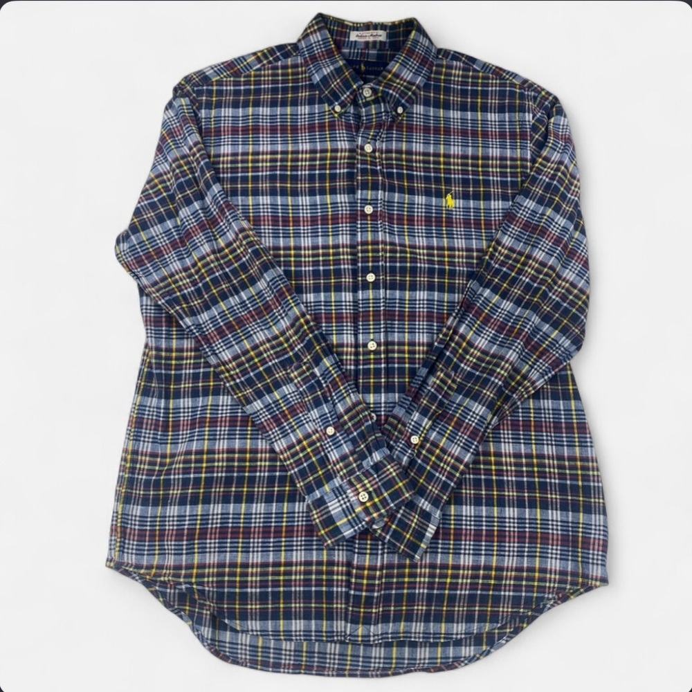 Ralph Lauren Indian Madras Men’s Plaid Button Down Shirt Blue Multicolor Large